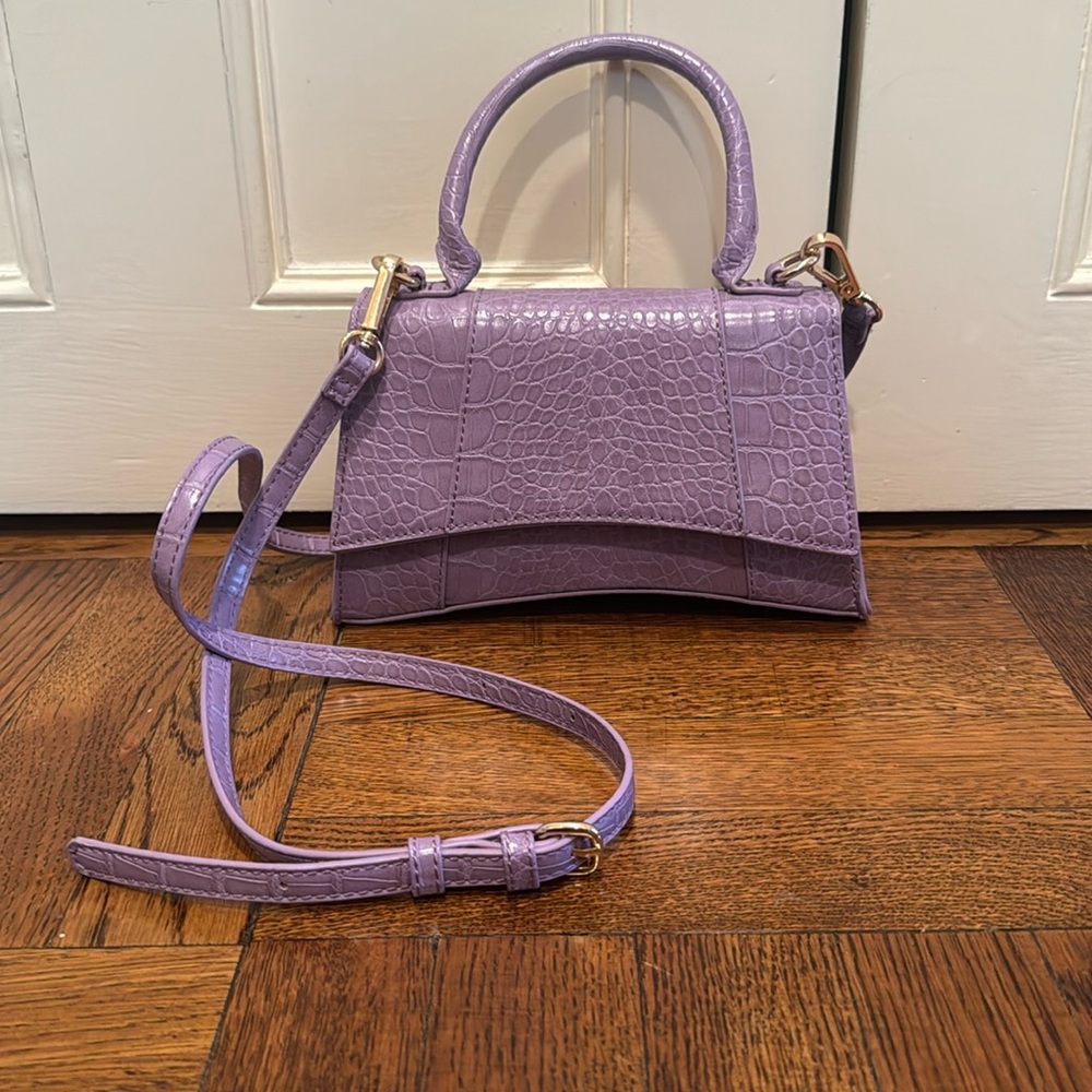 Purple Two-Way Croc Embossed Crossbody Purse